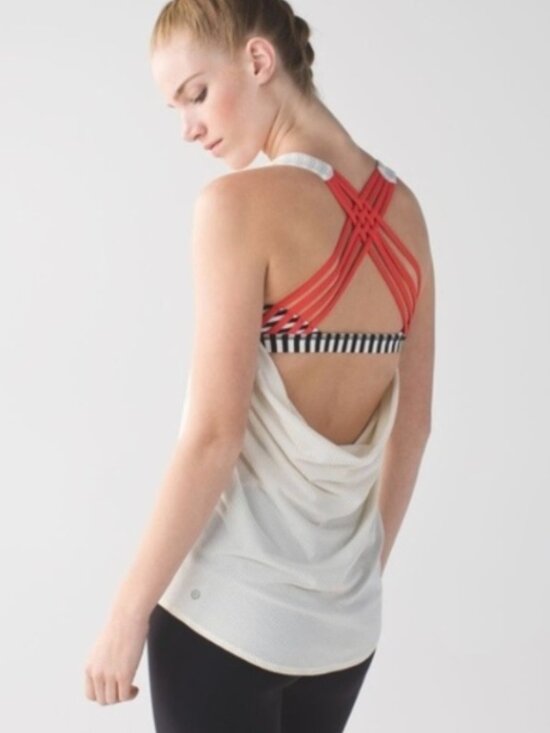 lululemon athletica Tops - Lululemon WILD Tank Strappy Back Orange Black White Size 6 Built-In Bra